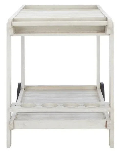 Orland Acacia Wood Serving Cart in White with Glass Holders - The Mayfair Hall