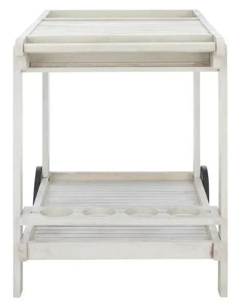 Orland Acacia Wood Serving Cart in White with Glass Holders - The Mayfair Hall