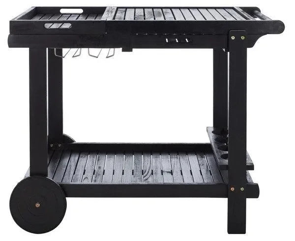 Orland Acacia Wood Serving Cart in Black with Glass Holders - The Mayfair Hall