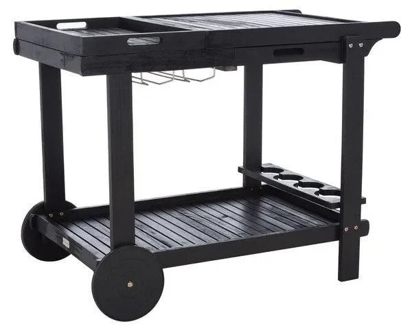 Orland Acacia Wood Serving Cart in Black with Glass Holders - The Mayfair Hall