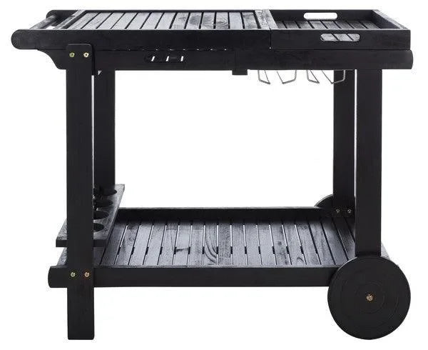 Orland Acacia Wood Serving Cart in Black with Glass Holders - The Mayfair Hall