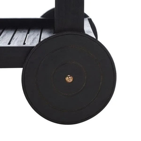 Orland Acacia Wood Serving Cart in Black with Glass Holders - The Mayfair Hall