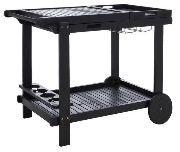 Orland Acacia Wood Serving Cart in Black with Glass Holders - The Mayfair Hall