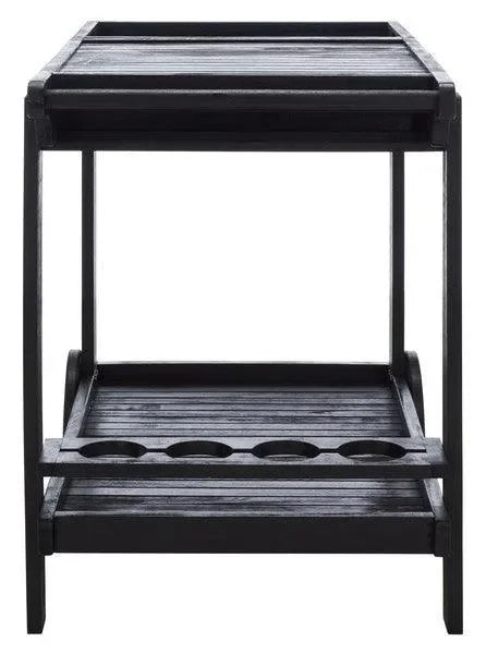 Orland Acacia Wood Serving Cart in Black with Glass Holders - The Mayfair Hall