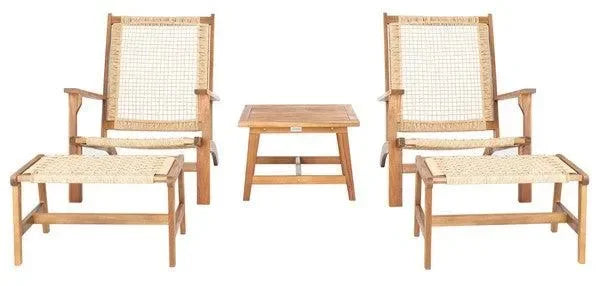 Chantelle Acacia Wood Outdoor Chaise Lounger Set in Light Brown - The Mayfair Hall