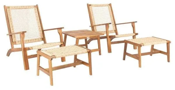 Chantelle Acacia Wood Outdoor Chaise Lounger Set in Light Brown - The Mayfair Hall