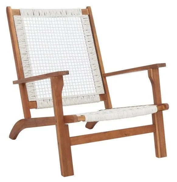 Chantelle Acacia Wood Outdoor Chaise Lounger Set in Natural and White - The Mayfair Hall