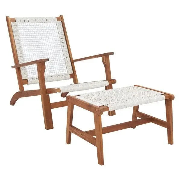 Chantelle Acacia Wood Outdoor Chaise Lounger Set in Natural and White - The Mayfair Hall