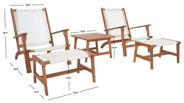 Chantelle Acacia Wood Outdoor Chaise Lounger Set in Natural and White - The Mayfair Hall