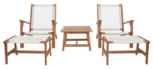 Chantelle Acacia Wood Outdoor Chaise Lounger Set in Natural and White - The Mayfair Hall