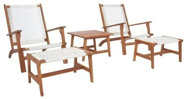 Chantelle Acacia Wood Outdoor Chaise Lounger Set in Natural and White - The Mayfair Hall