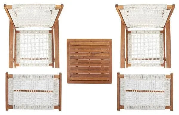 Chantelle Acacia Wood Outdoor Chaise Lounger Set in Natural and White - The Mayfair Hall