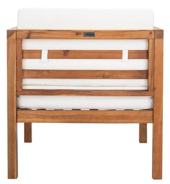 Kinnell Acacia Wood Outdoor Armchair in Natural with Beige Cushions - The Mayfair Hall