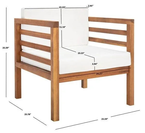Kinnell Acacia Wood Outdoor Armchair in Natural with Beige Cushions - The Mayfair Hall