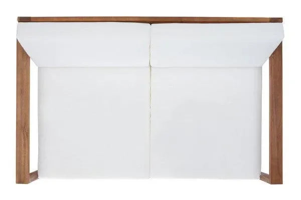 Emiko Acacia Wood Outdoor Bench in Natural with Beige Cushion - The Mayfair Hall