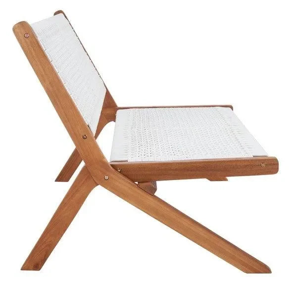 Kobina Acacia Wood Outdoor Bench in Natural and White with Woven Rope - The Mayfair Hall