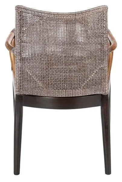 Gianni Woven Rattan Arm Chair in Brown White Wash with Mahogany Wood Legs - The Mayfair Hall
