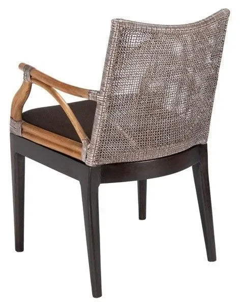 Gianni Woven Rattan Arm Chair in Brown White Wash with Mahogany Wood Legs - The Mayfair Hall