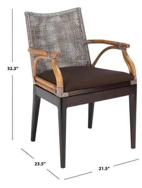 Gianni Woven Rattan Arm Chair in Brown White Wash with Mahogany Wood Legs - The Mayfair Hall