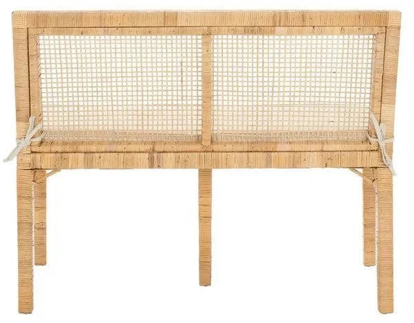 Civility Mahagony Wood Sofa Bench in Natural and White with Rattan Webbing - The Mayfair Hall