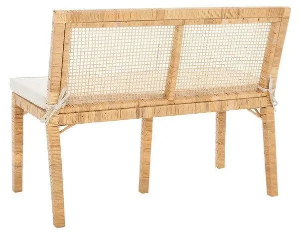 Civility Mahagony Wood Sofa Bench in Natural and White with Rattan Webbing - The Mayfair Hall