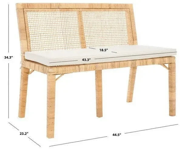 Civility Mahagony Wood Sofa Bench in Natural and White with Rattan Webbing - The Mayfair Hall
