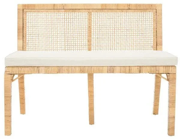 Civility Mahagony Wood Sofa Bench in Natural and White with Rattan Webbing - The Mayfair Hall