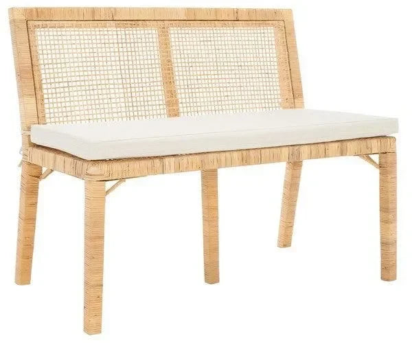 Civility Mahagony Wood Sofa Bench in Natural and White with Rattan Webbing - The Mayfair Hall