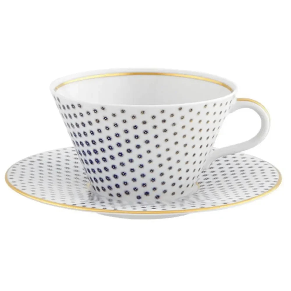Constellation d'Or Tea Cup & Saucer in White and Blue (Set of 2) - The Mayfair Hall