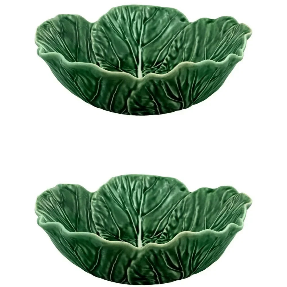 Cabbage Earthenware Salad Bowl in Green (Set of 2) - The Mayfair Hall