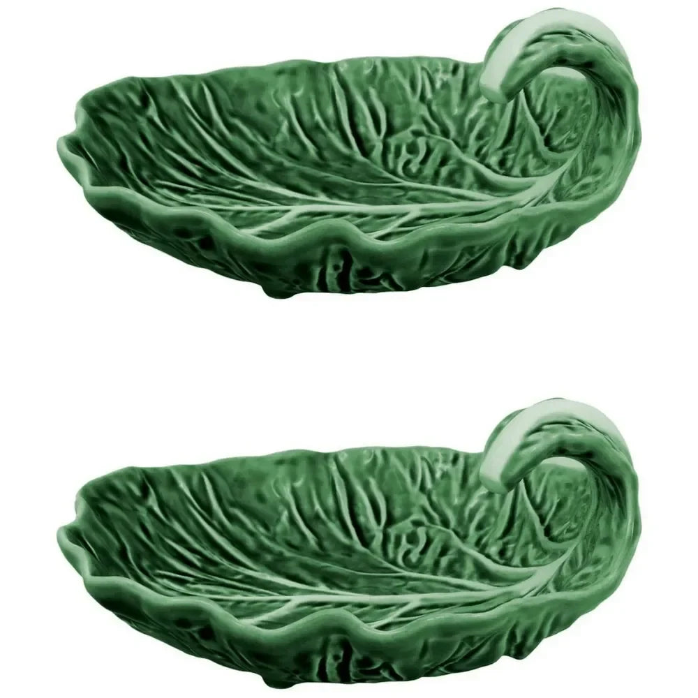 Cabbage Leaf Earthenware in Green with Curvature (Set of 2) - The Mayfair Hall