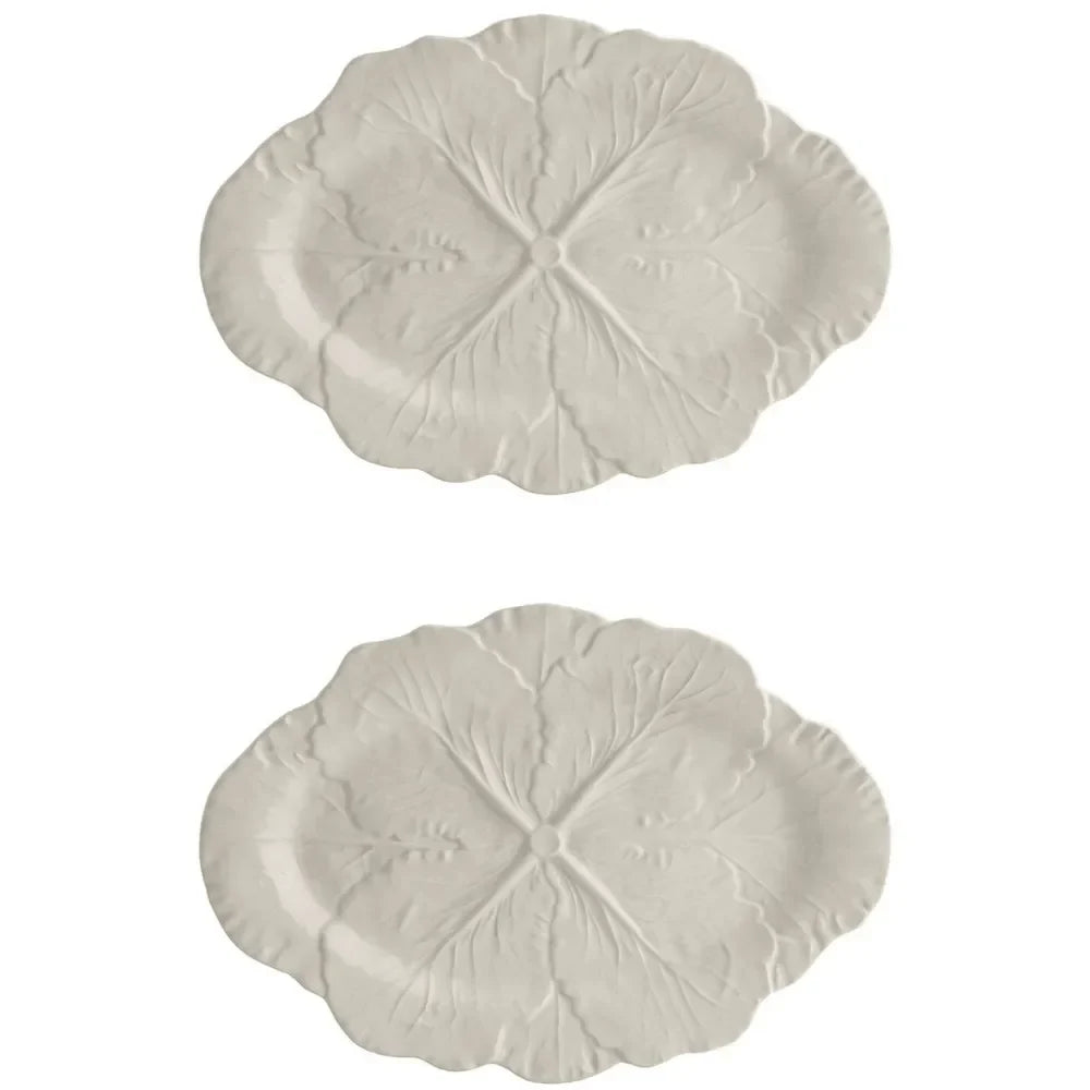 Cabbage Earthenware Oval Platter in Beige (Set of 2) - The Mayfair Hall