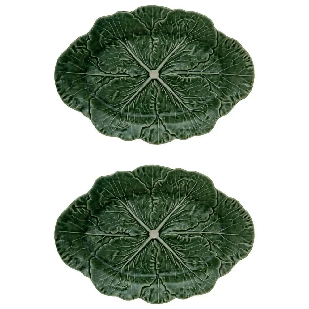 Cabbage Earthenware Oval Platter in Green (Set of 2) - The Mayfair Hall