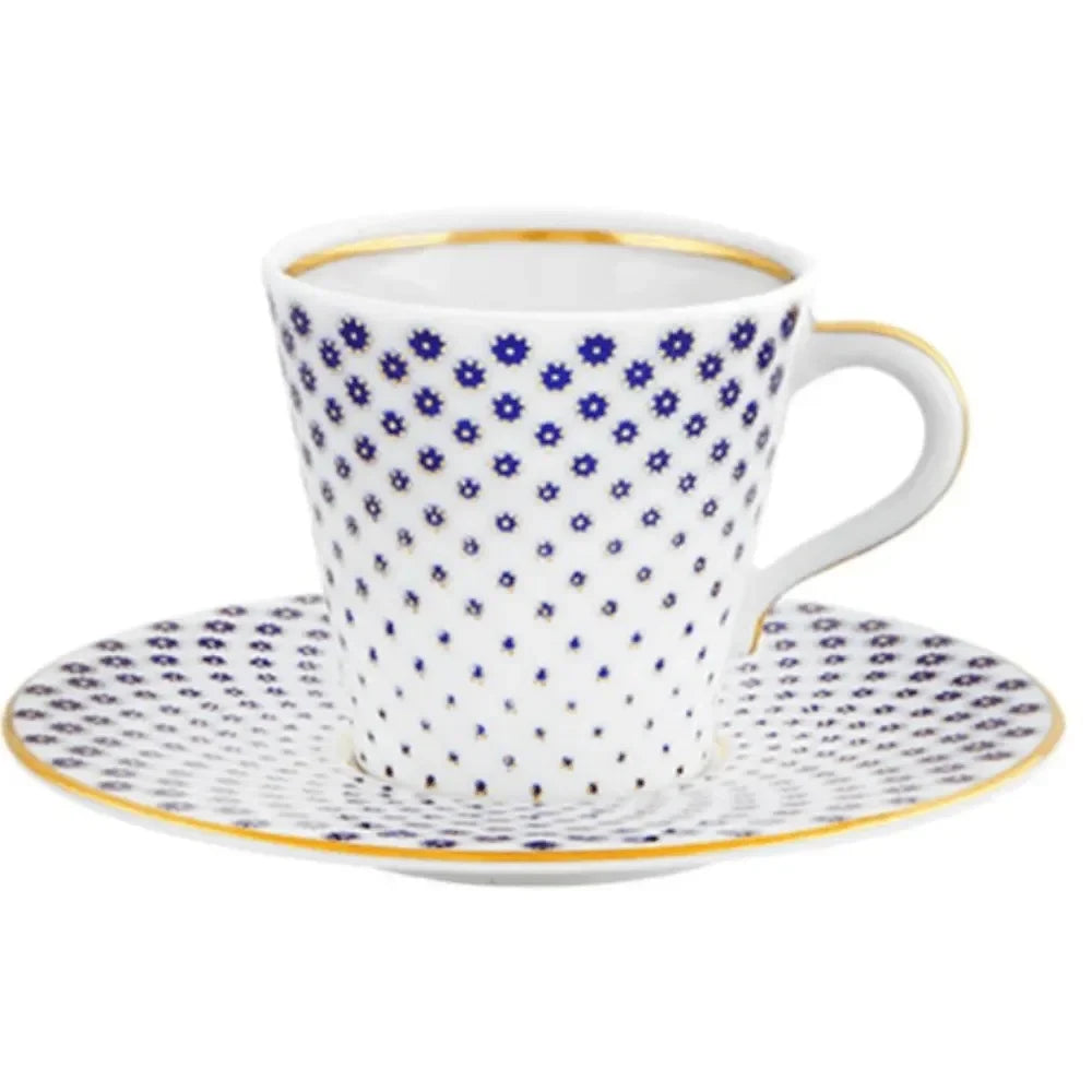 Constellation d'Or Coffee Cup & Saucer in White and Blue (Set of 4) - The Mayfair Hall