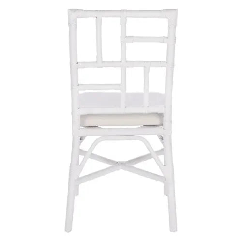 Christine Rattan Accent Chair in White with Bamboo-inspired Frame - The Mayfair Hall