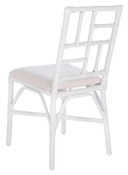 Christine Rattan Accent Chair in White with Bamboo-inspired Frame - The Mayfair Hall