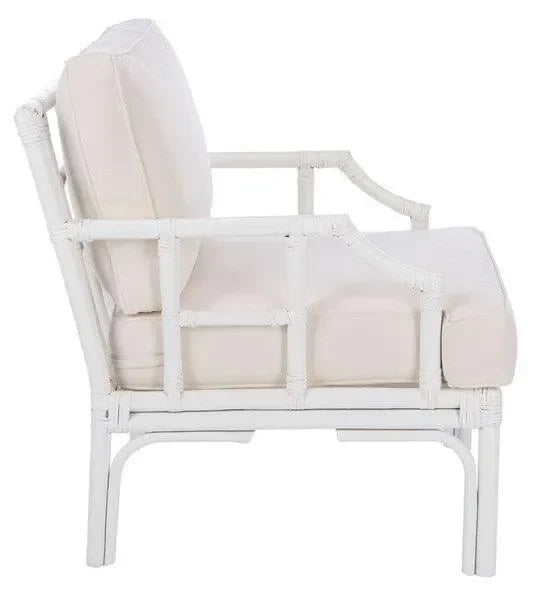 Kazumi Rattan Accent Chair in White with Bamboo-inspired Frame - The Mayfair Hall