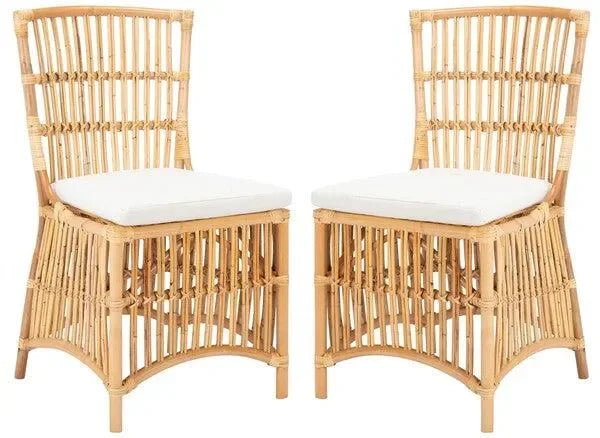 Erika Rattan Accent Chair in Natural with Cushion (Set of 2) - The Mayfair Hall