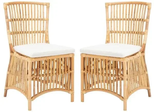 Erika Rattan Accent Chair in Natural with Cushion (Set of 2) - The Mayfair Hall