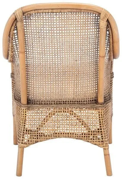 Charlie Rattan Accent Chair in Dark Natural with Cushion - The Mayfair Hall