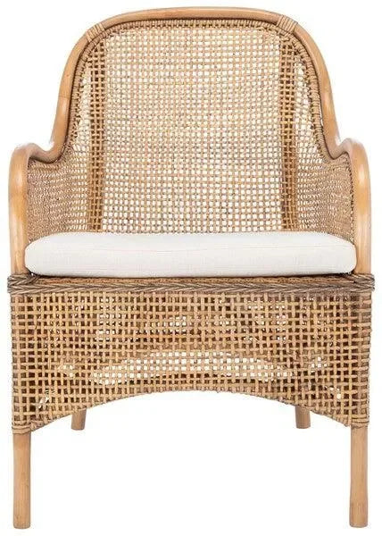 Charlie Rattan Accent Chair in Dark Natural with Cushion - The Mayfair Hall