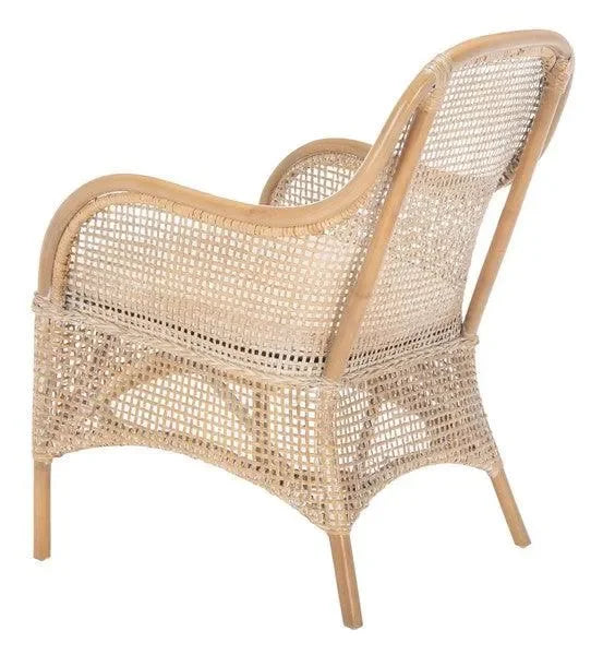 Charlie Rattan Accent Chair in Gray White Wash with Cushion - The Mayfair Hall