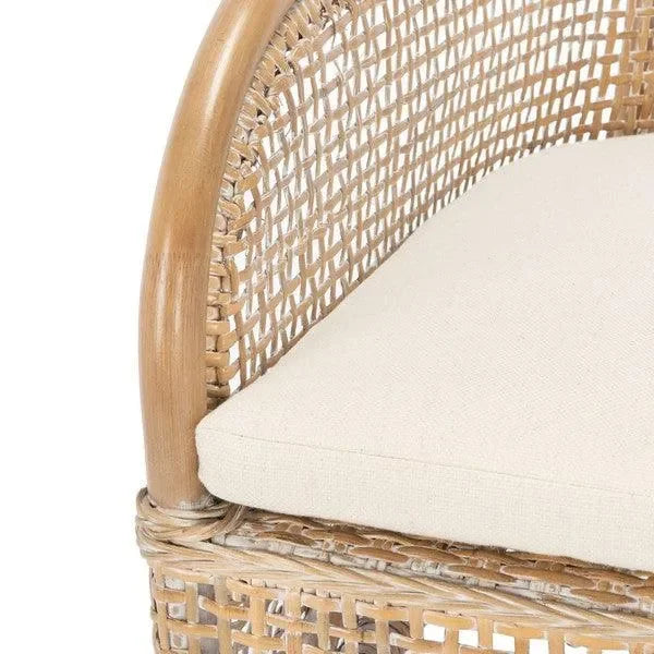 Charlie Rattan Accent Chair in Gray White Wash with Cushion - The Mayfair Hall