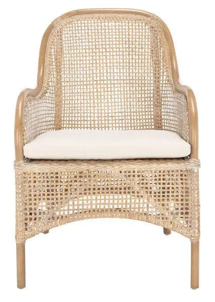 Charlie Rattan Accent Chair in Gray White Wash with Cushion - The Mayfair Hall