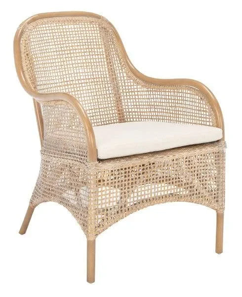 Charlie Rattan Accent Chair in Gray White Wash with Cushion - The Mayfair Hall
