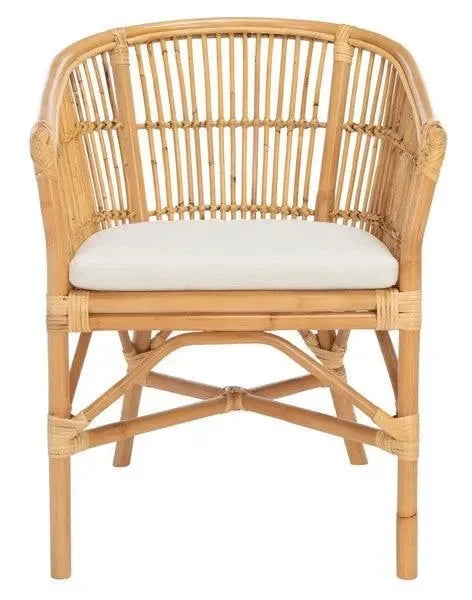 Olivia Rattan Barrel Accent Chair in Natural with Cushion - The Mayfair Hall