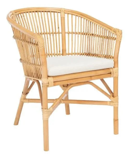 Olivia Rattan Barrel Accent Chair in Natural with Cushion - The Mayfair Hall