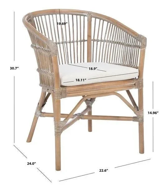 Olivia Rattan Barrel Accent Chair in Gray White Wash with Cushion - The Mayfair Hall