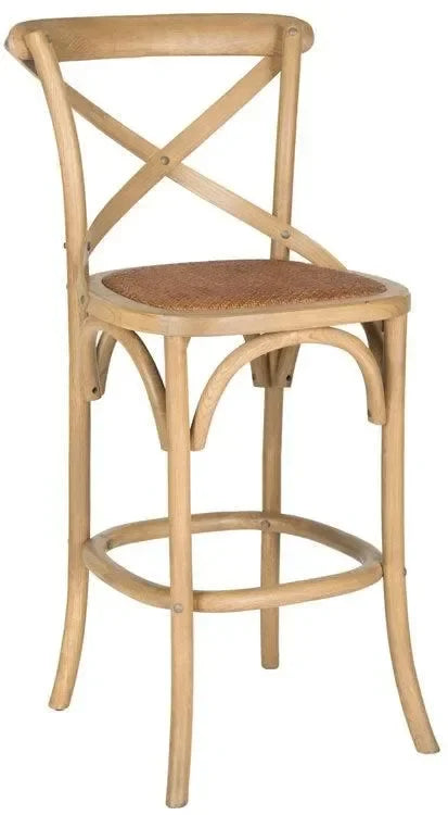 Franklin Birch Wood Bar Stool in Oak with Cross-back - The Mayfair Hall