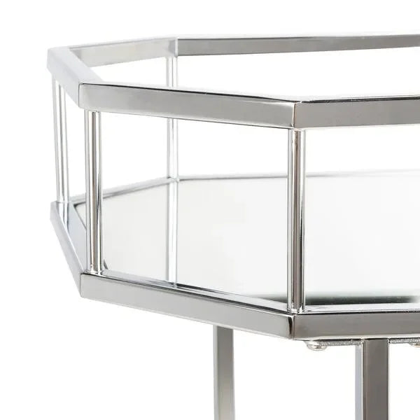 Silva Metal Octagon Bar Cart in Silver with Mirrored Tiers - The Mayfair Hall